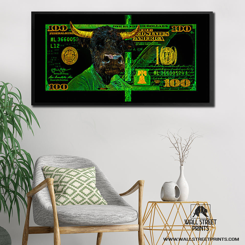 GREEN HUNDRED DOLLAR BULL Wall Street Prints