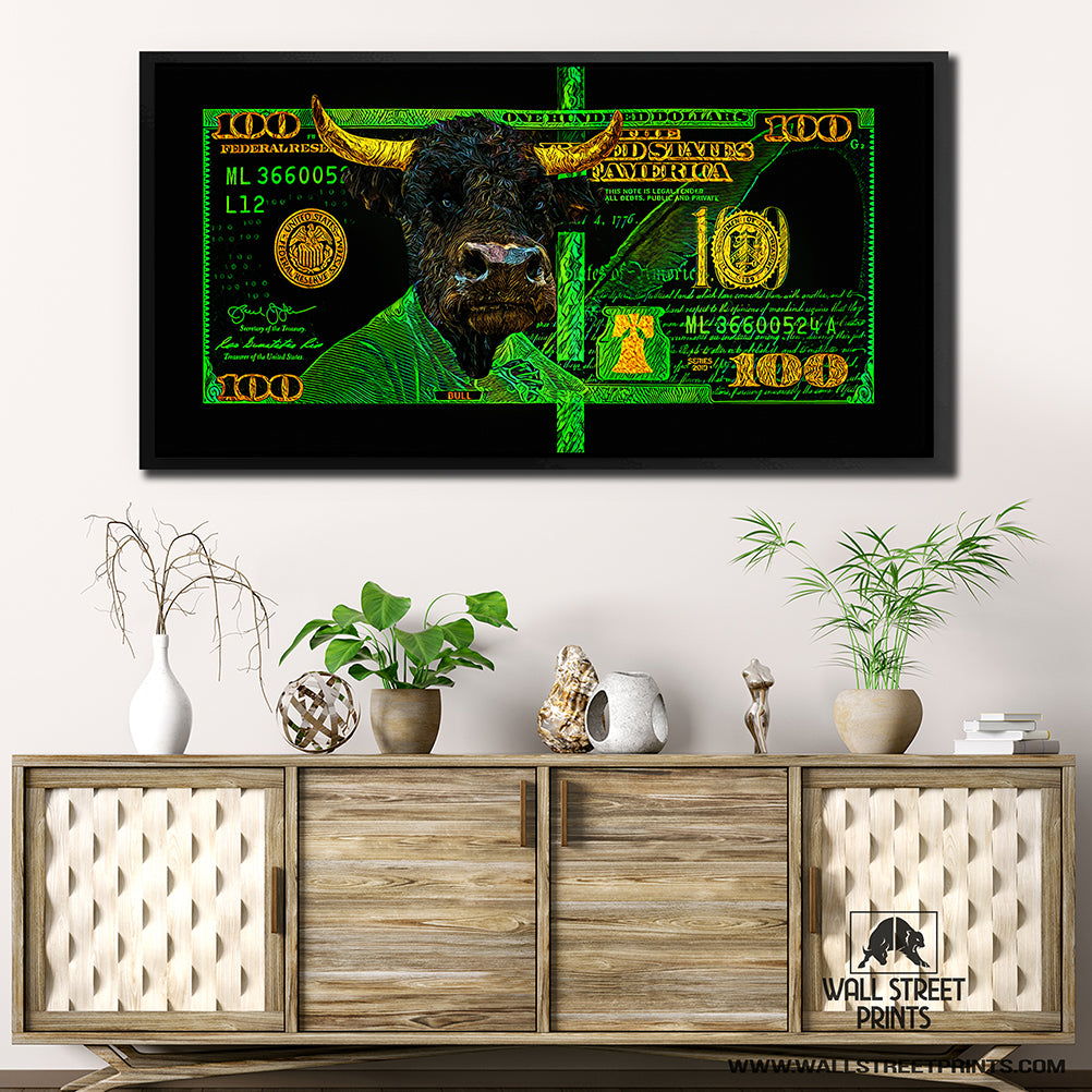 GREEN HUNDRED DOLLAR BULL Wall Street Prints