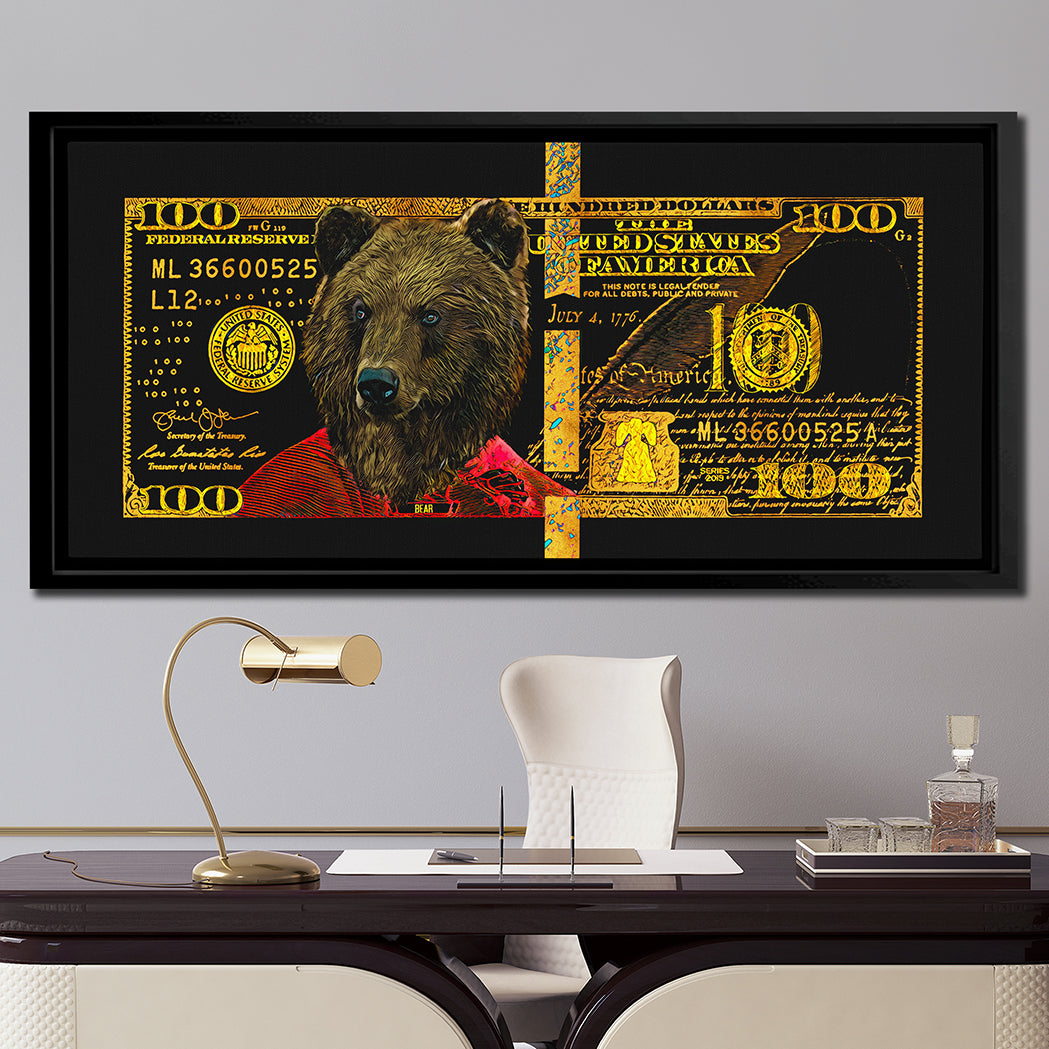 GOLD RED HUNDRED DOLLAR BEAR Wall Street Prints