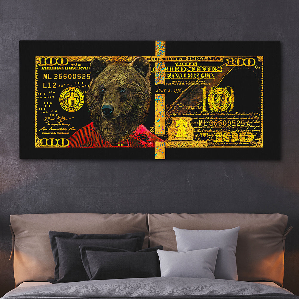 GOLD RED HUNDRED DOLLAR BEAR Wall Street Prints