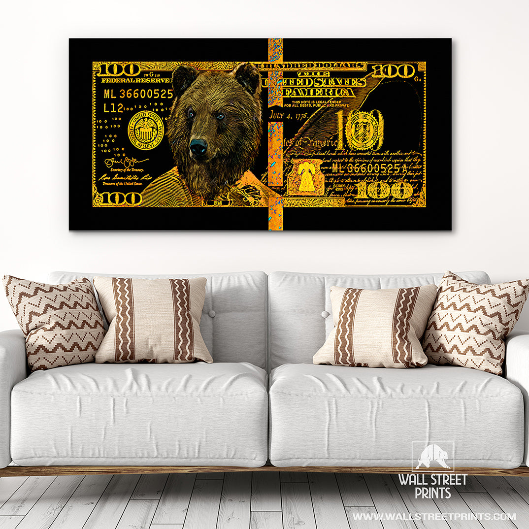 GOLD HUNDRED DOLLAR BEAR Wall Street Prints