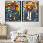 stock market trader canvas art above white couch