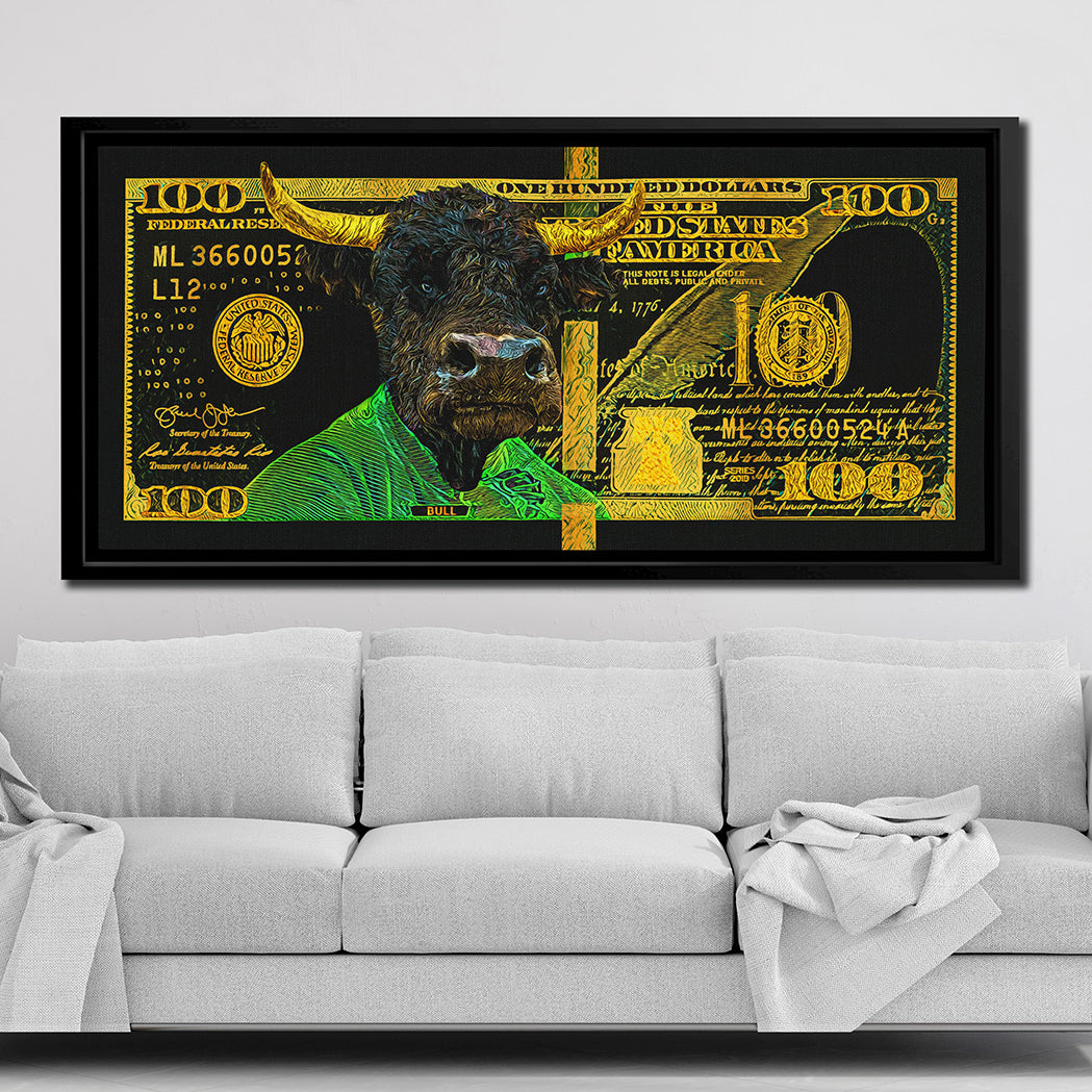 GOLD GREEN HUNDRED DOLLAR BULL Wall Street Prints