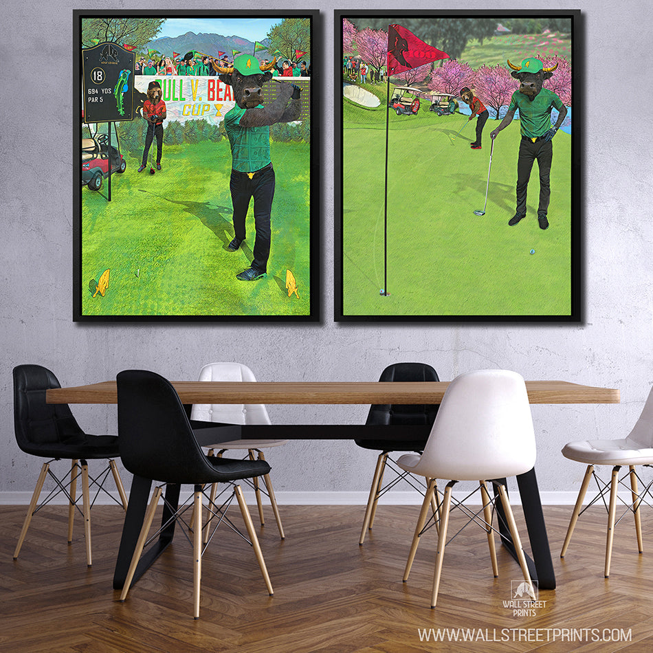 framed 2 piece canvas art over a meeting area
