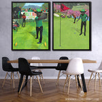 framed 2 piece canvas art over a meeting area