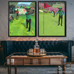 framed bull and bear golfers over man cave