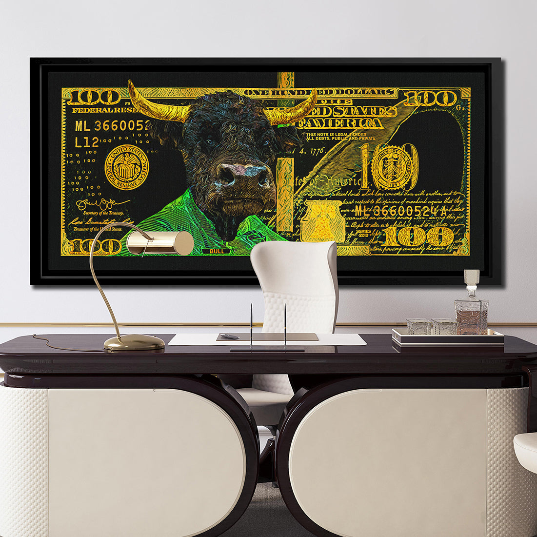 GOLD GREEN HUNDRED DOLLAR BULL Wall Street Prints
