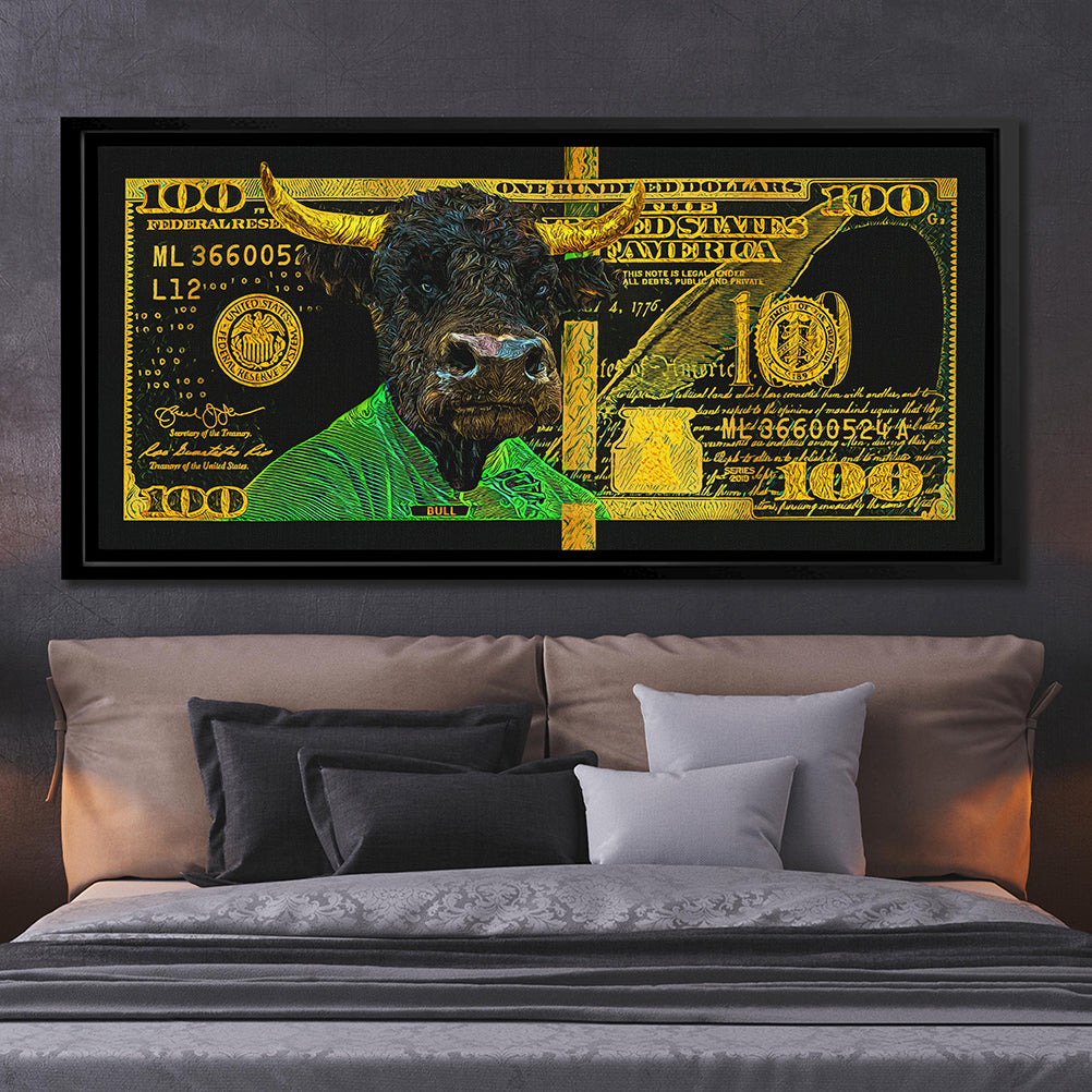 GOLD GREEN HUNDRED DOLLAR BULL Wall Street Prints