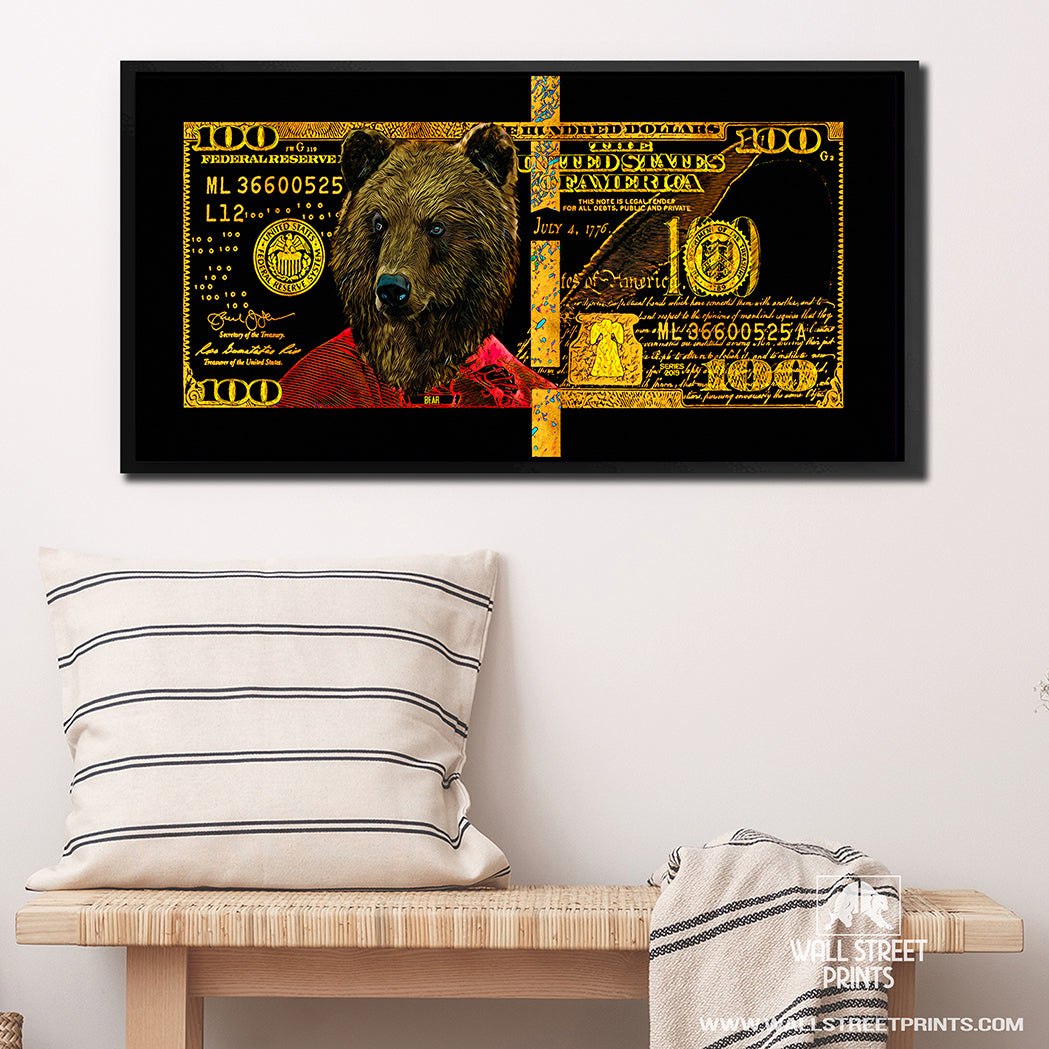 GOLD RED HUNDRED DOLLAR BEAR Wall Street Prints