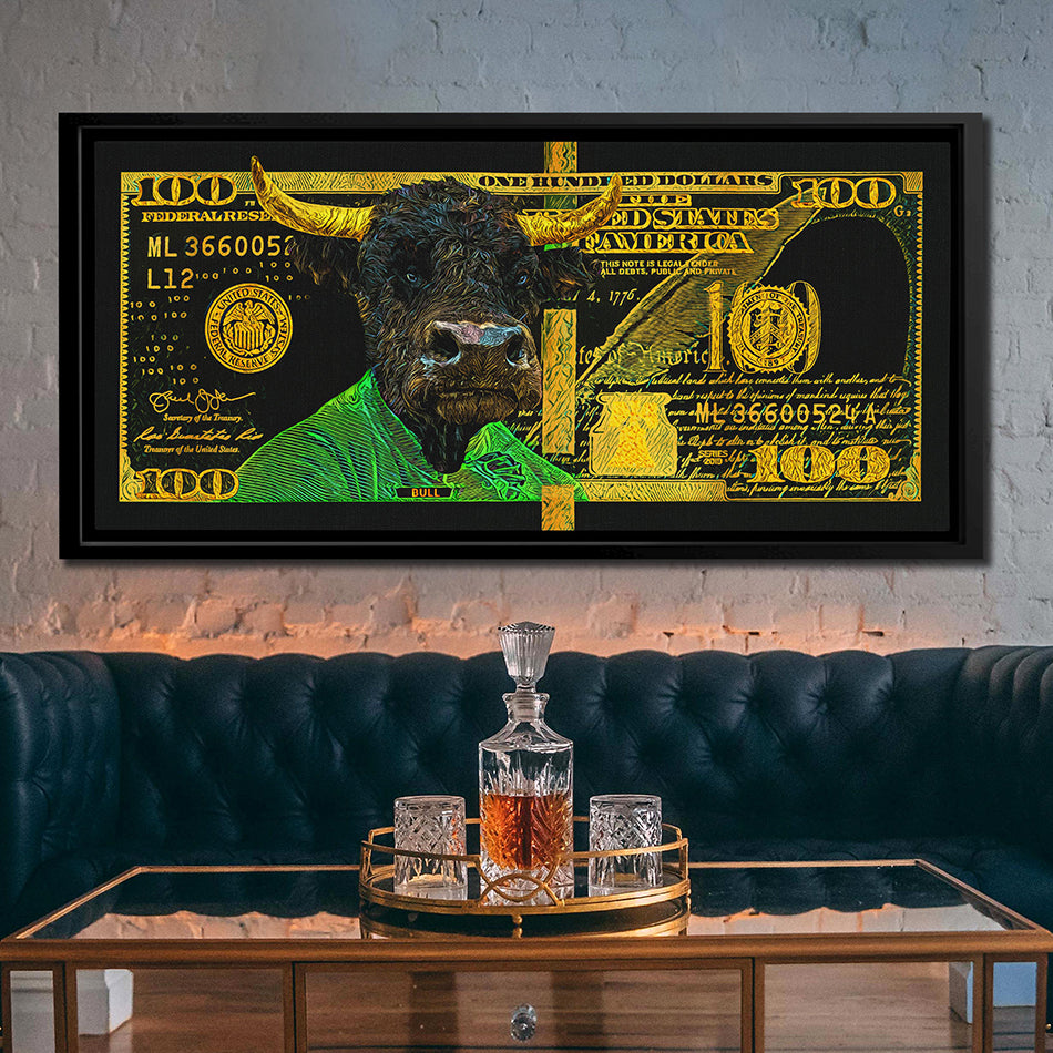 GOLD GREEN HUNDRED DOLLAR BULL Wall Street Prints