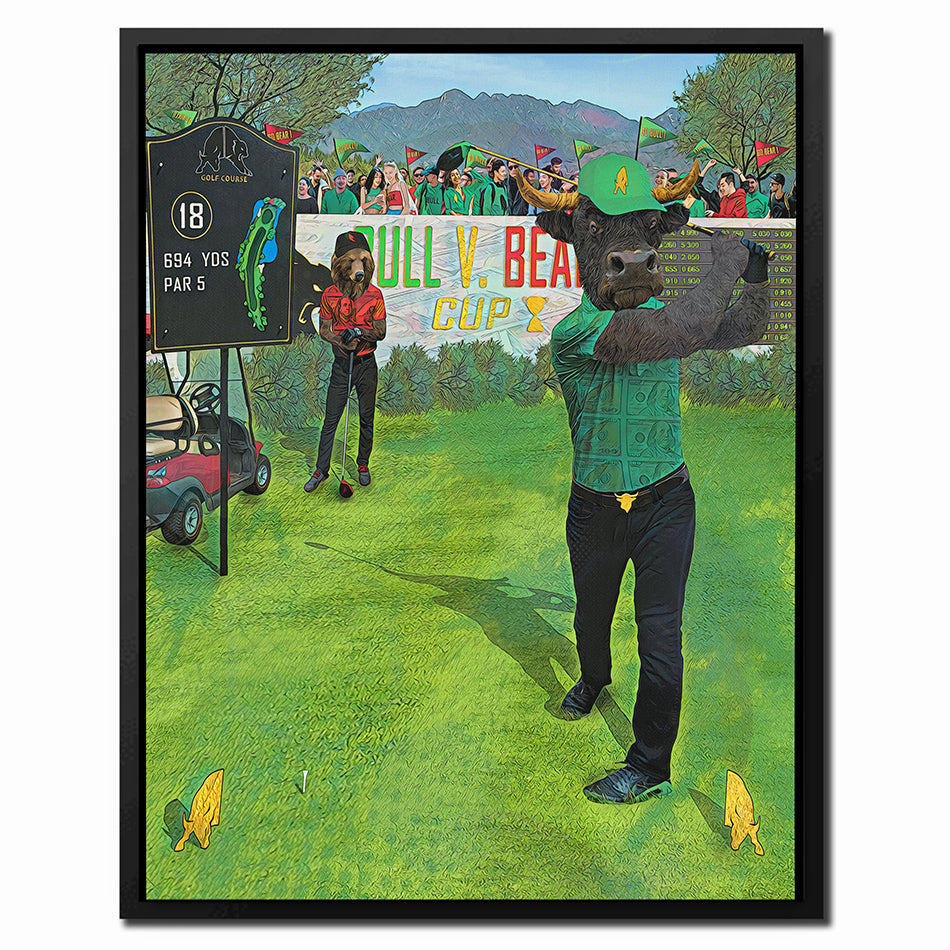 framed close up of bull golfer canvas art framed