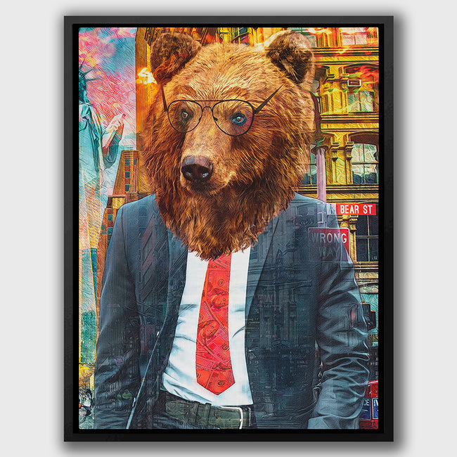 framed modern bear wall street trader canvas art