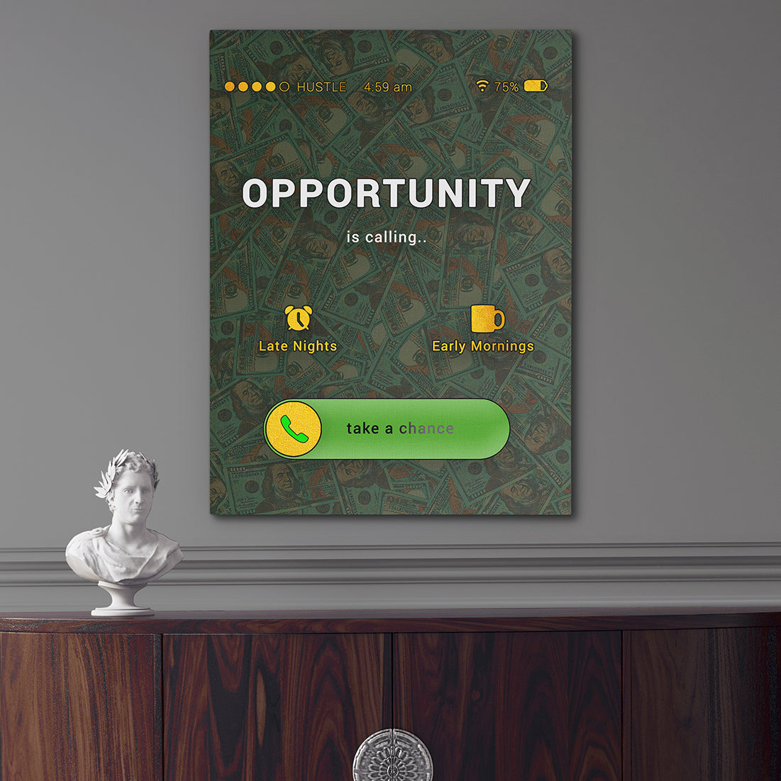 OPPORTUNITY IS CALLING (MONEY BACKGROUND) Wall Street Prints