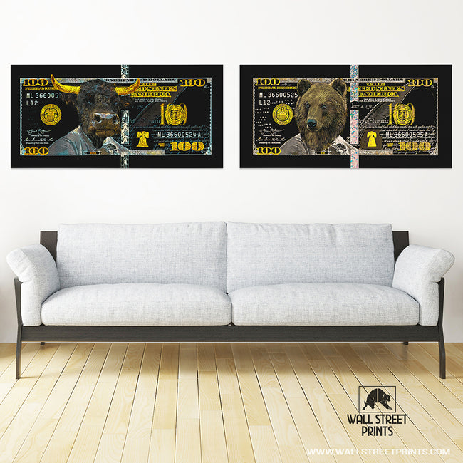 WHITE GOLD BULL & BEAR BUNDLE Wall Street Prints