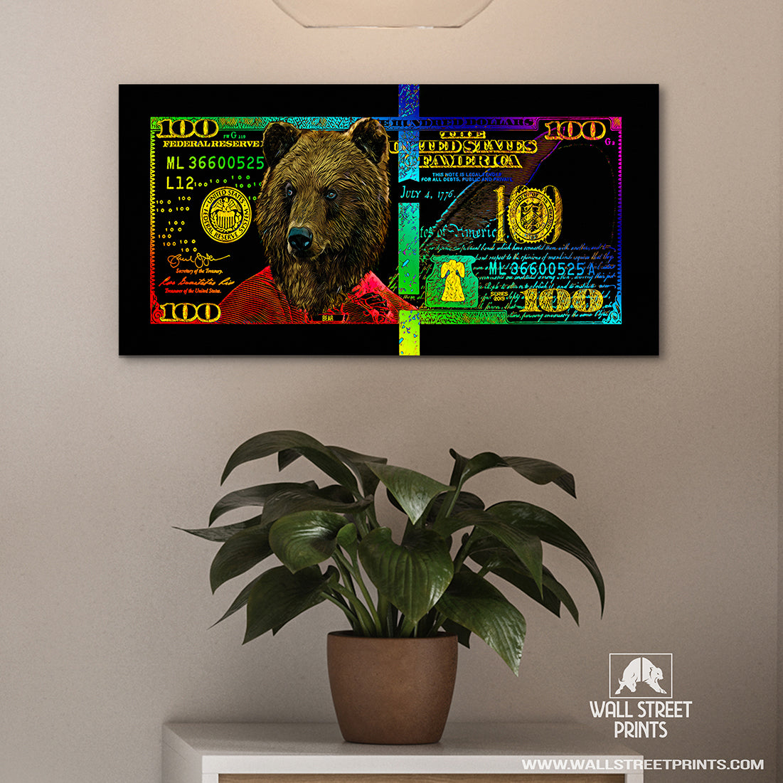 RAINBOW HUNDRED DOLLAR BEAR Wall Street Prints