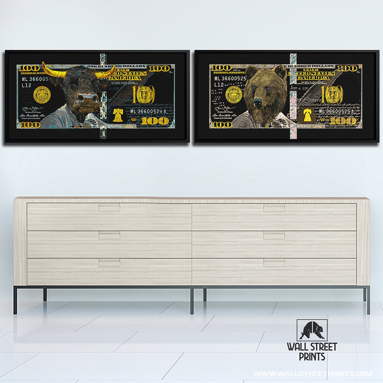 WHITE GOLD BULL & BEAR BUNDLE Wall Street Prints