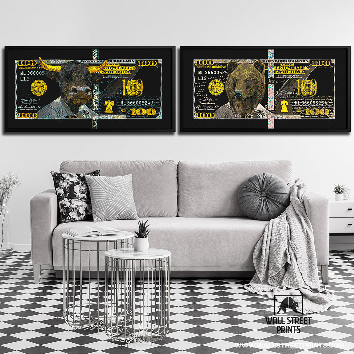 WHITE GOLD BULL & BEAR BUNDLE Wall Street Prints