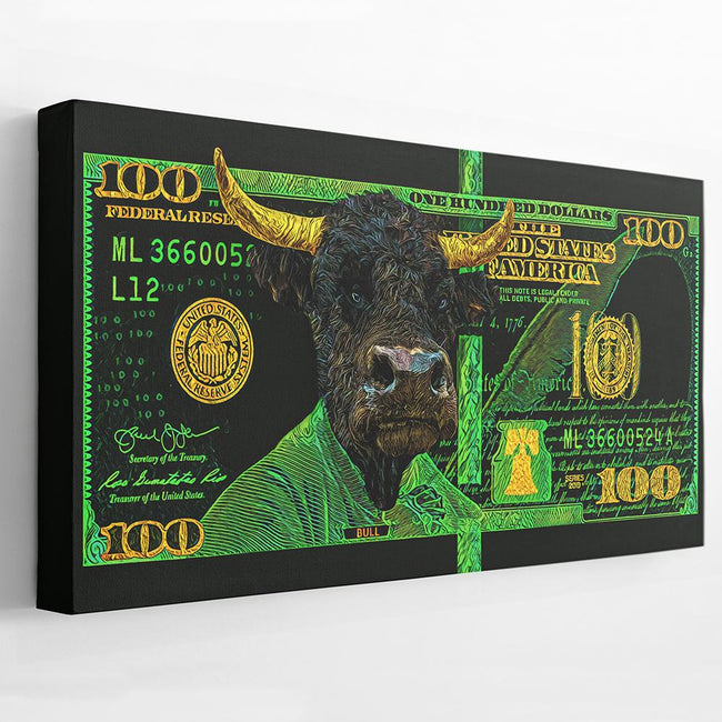 GREEN HUNDRED DOLLAR BULL Wall Street Prints