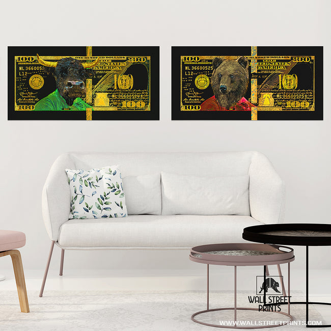 GOLD GREEN RED BULL & BEAR BUNDLE Wall Street Prints