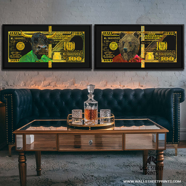 GOLD GREEN RED BULL & BEAR BUNDLE Wall Street Prints