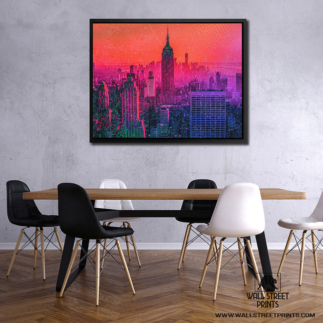 NYC SKYLINE artwork over a dining room table