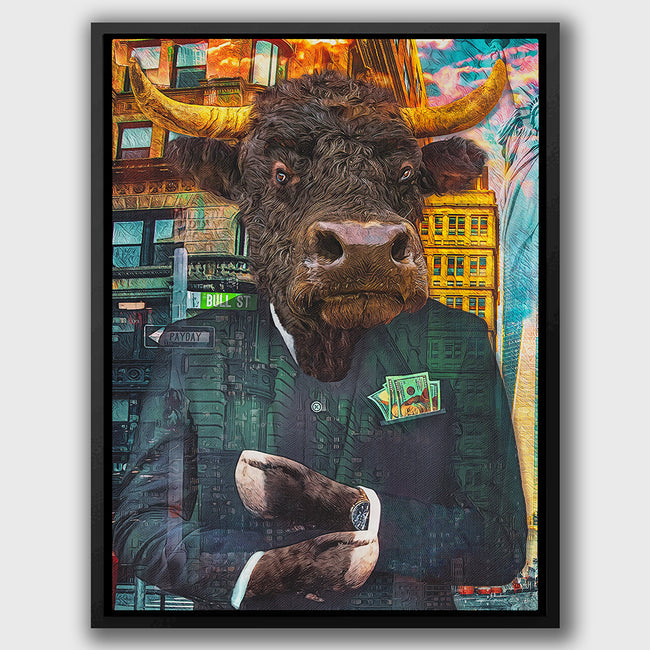 framed modern wall street bull trader canvas art
